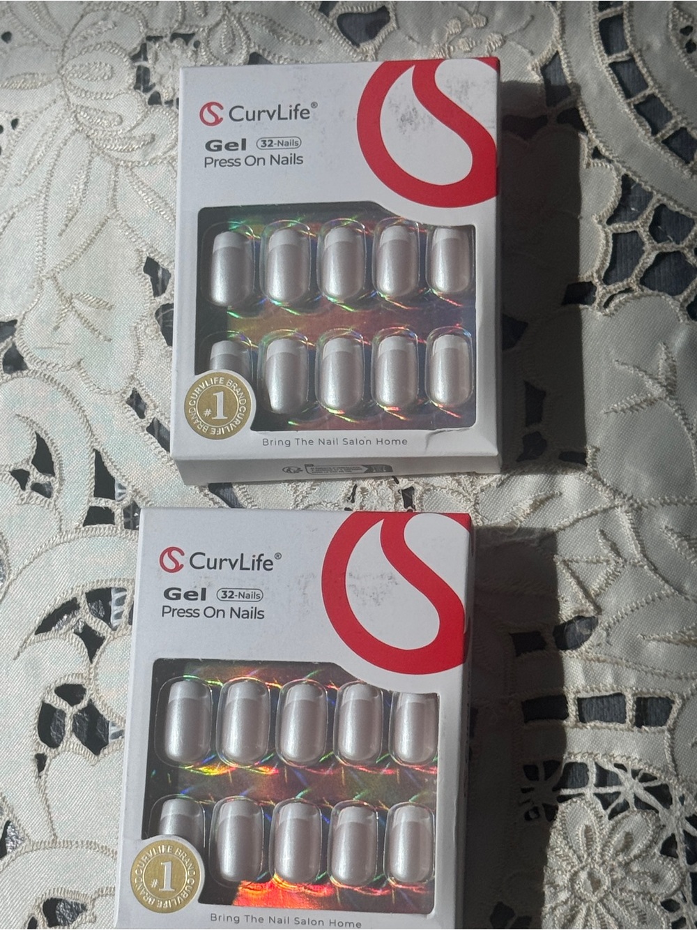 Curve Life Press-On Nails in French Tip Pearl White - Medium length- 2 Pack NEW